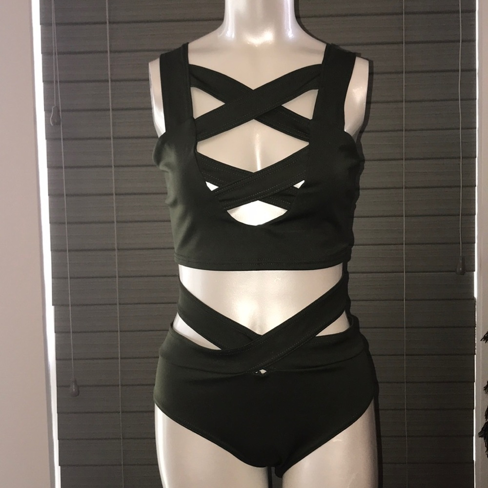 .:Green Envelope:. Olive Cross-Cross Bikini NWOT